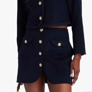 NEW SANDRO Wool Felt NAVY Military Skirt Metal buttons with pockets Short